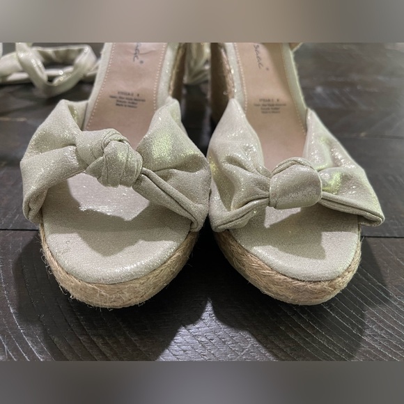 David Isaac Espadrille Ankle Tie Wedge Sandals with Gold Shimmer Sz 8 - Picture 5 of 9